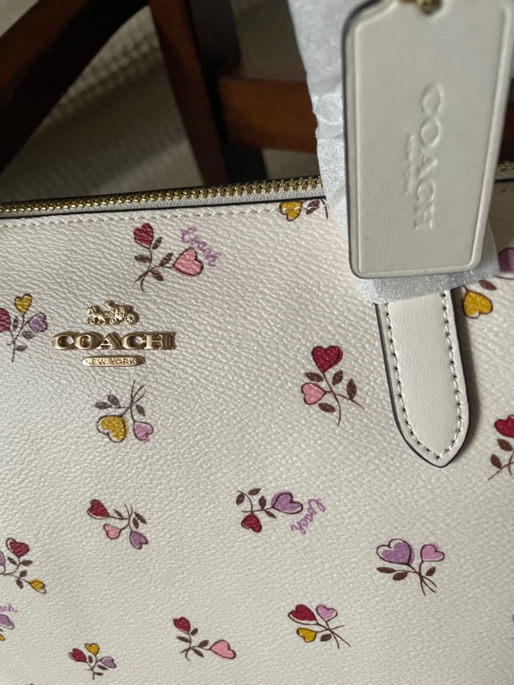 Coach Cream Fiona Tote with Pink, Red & Yellow Floral Print - Picture 3 of 5
